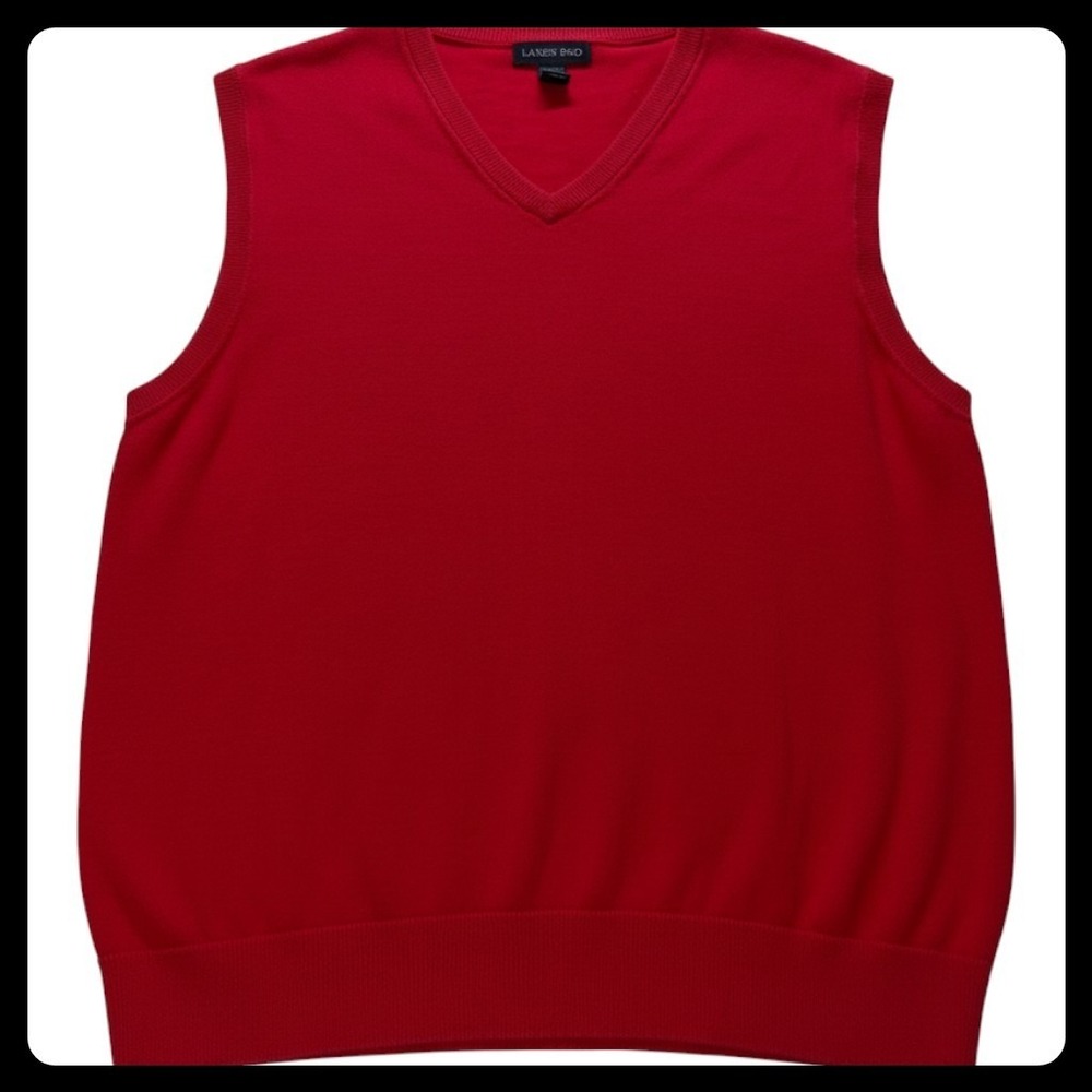 Lands' End Sweater Vest Mens Large Red V-Neck Cotton Preppy